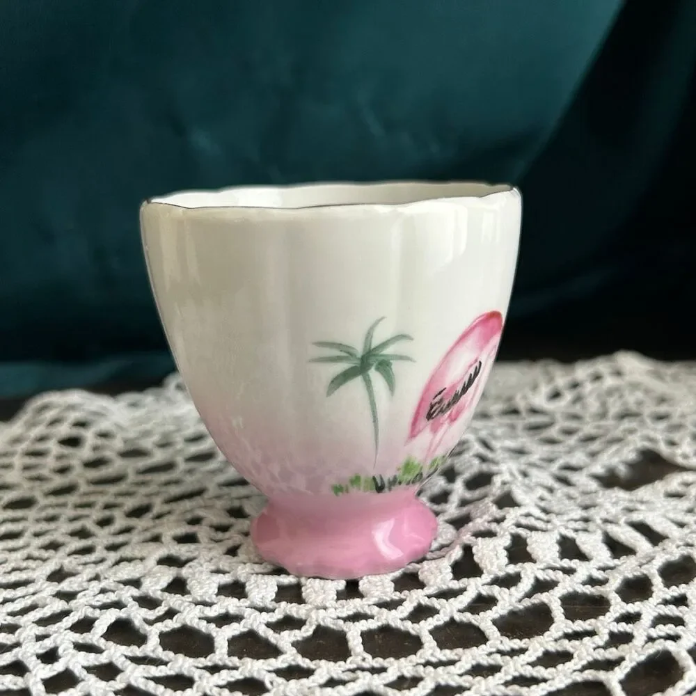 Vintage 50’s Ohashi China Flamingo Florida Travel Souvenir Demitasse Cup Gold Gi